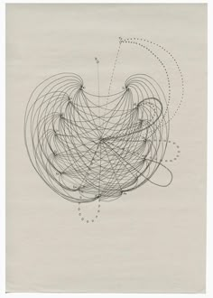 an abstract drawing with lines and dots in the shape of a bird's nest