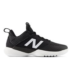 a black and white new balance shoe with the word,'n'on it