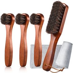 PRICES MAY VARY. 5 Pcs Horsehair shoe brush set: this set includes 1 x large size long handle horsehair shoes shine brush, 3 x long handle horsehair brush and 1 x microfiber buffing cloth Maintain the beauty of leather: the shoe shine dauber bring the surface to a fantastic, high shine, and the handles is comfortable ergonomic Comfortable use: the brush set is easy to pass over the shoe to completely cover with polish, the user interface is comfortable and has good ergonomics Horsehair bristles Leather Shoe Polish, Shoe Brushes, Shoe Shine, Horse Hair, Long Handles, Shoe Care, Brush Set, User Interface, Large Size