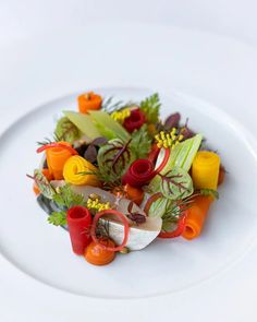 a white plate topped with lots of colorful food