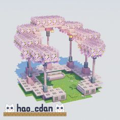 ➜ Follow me for more ideas! #minecraft #minecraftideas #minecraftdesign #minecraftbuildings Cute Gazebo Minecraft, Minecraft Daycare Ideas, Minecraft Farm Ideas Cherry Blossom, Cherry Tree Builds Minecraft, Minecraft Water Village Ideas, Cherry Garden Minecraft, Cherry Blossom Street Lamp Minecraft, Cherry Gazebo Minecraft, Cherry Blossom Buildings Minecraft