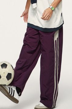 Price: $39.00 Material: 100% Nylon Size: S, M, L, XL, 2XL Color: Purple, Applicable Season: Spring, Summer Nylon Wide Leg Parachute Pants For Sports, Wide Leg Nylon Parachute Pants For Sports, Sporty Wide Leg Nylon Sweatpants, Sporty Wide-leg Sweatpants, Baggy Nylon Athleisure Pants, Baggy Nylon Sporty Pants, Wide Leg Sporty Sweatpants For Outdoor, Sporty Wide Leg Sweatpants For Outdoor, Sporty Wide-leg Sweatpants For Outdoor