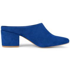 Add stylish footwear to your look with heeled mules by Allegra K. A backless style creates the slip-on design and these chunky-block heels finish the look. It is perfect to pair them with skirts or jeans for a variety of occasions. Please note that color may vary slightly according to the settings. It is stylish and you can pair these cute mules with all types of clothing. Good options for parties, sweet dating, shopping, festivals, banquets, office outfits, casual wear, and daily outfits. Chic Clogs With 4-inch Block Heel, Chic Slip-on Block Heels With Stacked Heel, Blue Mules With Stacked Block Heel, Chic Blue Pointed Toe Mules, Blue Mules With Deep Heel Cup And Open Heel, Chic Blue Closed Toe Mules, Trendy Stacked Heel Mules For Work, Trendy Mules With Stacked Heel For Work, Trendy Blue High Heel Mules