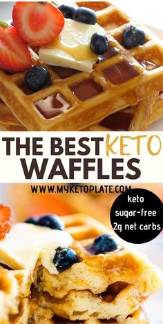 the best keto waffles with blueberries and strawberries on top