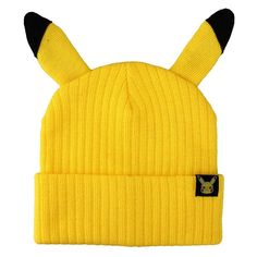 a yellow beanie with ears on it