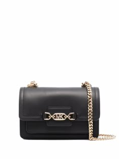 Black faux leather Heather faux leather crossbody bag from MICHAEL MICHAEL KORS featuring gold-tone logo plaque, foldover top with magnetic fastening, main compartment, front flap pocket and sliding chain-link shoulder strap. This piece comes complete with a protective dust bag.. Michael Kors Crossbody Bag, Michael Kors Shoulder Bag, Michael Kors Crossbody, Black Leather Crossbody Bag, Crossbody Tote, Leather Gloves, Chain Bags, Leather Accessories, Black Faux Leather