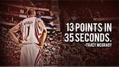 a man standing in front of a basketball court with the words 13 points in 35 seconds