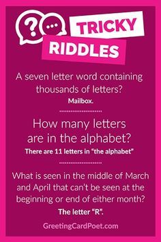 a pink poster with the words tricky riddles on it