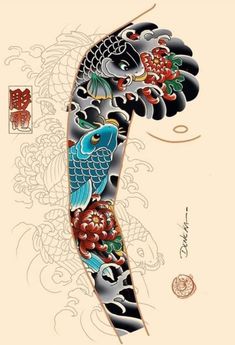 Dragon Koi Tattoo Design, Tato Irezumi, Japanese Hand Tattoos, Samurai Tattoo Sleeve, Full Hand Tattoo