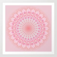 a pink and white flower art print on a light pink background with an intricate circular design