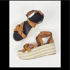 Loewe Brown Gate Leather Espadrille Platform Wedge Sandals Retail $722 Eu 38 Heel Height 3" Insole Length 9.75" New Without Box , Brand New Never Worn Brown Wedge Sandals With Ankle Strap And Woven Sole, Brown Ankle Strap Wedge Sandals With Woven Sole, Chic Brown Wedge Sandals With Woven Sole, Chic Brown Espadrilles For Vacation, Brown Summer Wedge Sandals With Woven Sole, Summer Brown Wedge Sandals With Woven Sole, Leather Espadrilles For Summer Day Out, Beige Leather Wedge Sandals For Vacation, Chic Brown Ankle Strap Espadrilles