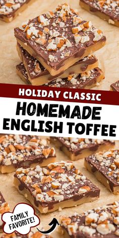 Homemade English Toffee - Holiday Classic - Family Favorite. Easy Homemade Toffee Recipe, Toffee Christmas Candy, Homemade English Toffee Recipe, Toffee Chocolate Bark, Christmas Gift Baking Ideas, Easy English Toffee Recipe, Chocolate Toffee Bark Recipes, Heath Candy Recipes, Toffee Candy Recipe