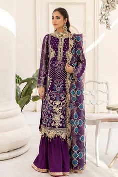 Luxury Purple Embroidered Pakistani Salwar Kameez Dupatta Salwar Suit Readymade Saree, Pakistani Salwar Kameez, Chiffon Collection, Embroidered Chiffon, Embroidered Organza, Organza Dupatta, Organza Fabric, Purple Fabric, Luxury Collection