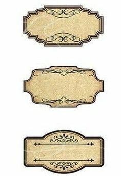 three wooden signs with ornate designs on them