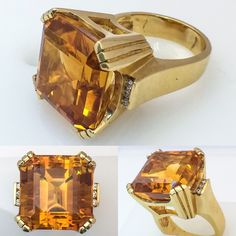 Birmingham Jewelry Fashion Ring with a Beautiful Citrine gemstone 14K Yellow Gold Citrine: 25.73ct Diamond: 6 round stones 0.15tw Size: 7.00 Yellow Topaz Ring Designs, Classic Yellow Gold Topaz Ring With Gemstone Accents, Luxury Orange Gemstone Ring, Luxury Amber Rings For Formal Occasions, Formal Octagon Rings With Gemstone Accents, Art Deco Yellow Gold Jewelry With Gemstone Accents, Fine Jewelry Yellow Gold Octagon Topaz Ring, Yellow Gold Octagon Topaz Ring, Yellow Gold Octagon Topaz Ring Fine Jewelry