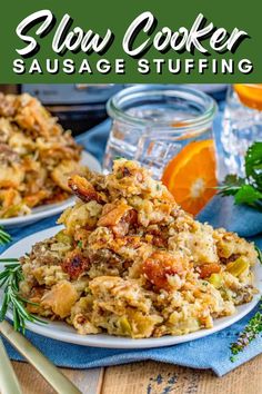 this slow cooker sausage stuffing is so good and easy to make