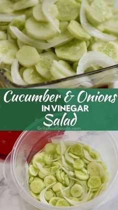 cucumber and onions in vinegar salad with text overlay that reads cucumber and onions in vinegar salad