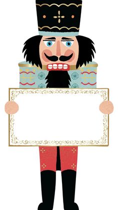 a nutcracker holding a blank sign in his hands