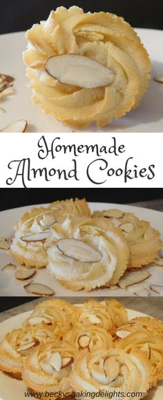 homemade almond cookies on a white plate