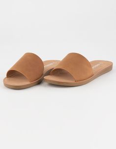 Soda Comfort Slide Sandals. Faux Suede Upper. Wide Foot Strap. Open Toe. Soft, Molded Footbed. Rubber Sole. Imported. Womens Slides Sandals, Suede Slides, Trending Sandals, Womens Slides, Womens Knee High Boots, Summer 2024, Slide Sandals, High Boots, Knee High Boots