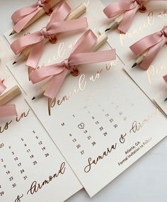 wedding stationery with pink ribbon and wooden pins