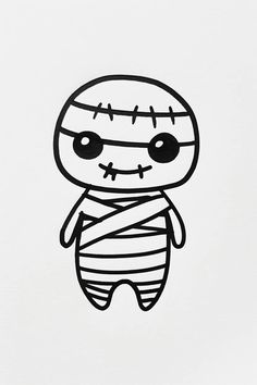 a black and white drawing of a cartoon character with bandages on it's face