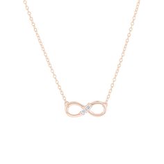 Complete your look of timeless elegance with this 'Always & Forever' Infinity Diamond Necklace! Crafted with two round brilliant diamonds nestled together in a 14 karat gold infinity symbol, it hangs perfectly on an 18 inch chain. Perfect for layering or wearing solo, 1/10 carat of diamonds will make sure you shine, always and forever! Formal Infinity Necklace With Diamond Accents, Infinity Shaped Brilliant Cut Formal Jewelry, Infinity Jewelry With Diamond Accents For Formal Occasions, Formal Infinity Jewelry With Brilliant Cut, Infinity Necklace With Diamond Accents For Formal Occasions, Timeless Infinity Diamond Jewelry, Elegant Infinity Cable Chain Necklaces, Elegant Infinity Jewelry With Brilliant Cut, Infinity Shape Fine Jewelry Necklace For Formal Occasions