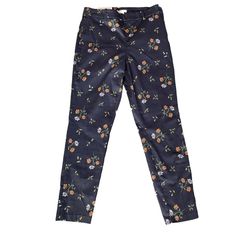 Super Stretch Slacks, Ankle Length, Navy With Multicolor Flowers. Side Closure. Split Seam At Ankle. False Back Pockets. H&M New With Tags Size 8 Waist 29 In. Inseam 27 In. Rise 10 In. Pet Friendly Smoke Free Home. Blue Floral Print Ankle-length Pants, Floral Print Straight Leg Bottoms For Workwear, Floral Print Straight Leg Work Bottoms, Fitted Cotton Pants With Floral Print, Fitted Floral Print Cotton Pants, High-waisted Floral Print Pants For Work, Blue Floral Print Bottoms For Workwear, Blue Floral Print Pants For Work, Workwear Floral Print Tapered Leg Pants