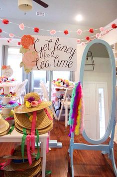 a room filled with lots of hats and decorations