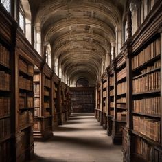 an old library filled with lots of wooden bookshelves and tall ceilinged ceilings