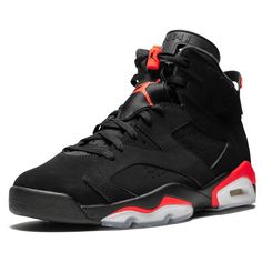 The Air Jordan 6 Infrared Retro 2019 is a nostalgic revival, seamlessly blending classic design with modern craftsmanship. This iconic sneaker, originally released in 1991 and famously worn by Michael Jordan during his first NBA championship, is reissued with meticulous attention to detail. It features a black suede upper complemented by vibrant infrared accents that [...] Nba Championship, Basketball History, Jumpman Logo, Air Jordan 6, Jordan 6, Michael Jordan, Air Jordan Sneaker, Black Suede, Blending