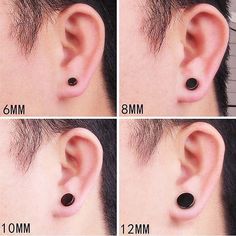 four different views of a man's ear with the same amount of hair on his head