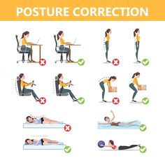 back pain treatment How To Correct Posture, Forward Head Posture Exercises, Posture Correction Exercises, Neck And Shoulder Muscles, Forward Head Posture, Correct Posture, Posture Exercises, Body Posture, Posture Correction