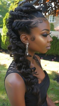 Add glamour to your appearance with these black cornrow hairstyles with curls. Perfect for special occasions. Save this pin for glamorous cornrow and curl ideas! #CornrowsWithCurls #GlamorousStyle #SpecialOccasions Updo For Braided Hair For Black Women, Hairstyle For Sweetheart Neckline, Twists Black Women Natural Hair, 2 Plaits Hairstyles Black Hair, Sporty Hairstyles For Black Women, Black Bohemian Hairstyles, Braids For A Wedding Black Women, Braided Updo For Wedding, Tea Party Hairstyles For Black Women