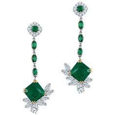 Shaftel Diamond Co. | For Sale on 1stDibs - 6.96 Carat total weight pair, fine vivid green Colombian emeralds, accented with .89cts in emeralds along with 2.65 total diamond weight, set in 18k white Cut Furniture, Art Deco Drop Earrings, Argentium Silver Jewelry, Yellow Gold Drop Earrings, Earrings Dangling, Weight Set, Colombian Emeralds, Vintage Hats, Expensive Jewelry