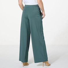 WynneCollection Pleat Front Wide-Leg Pant  Break free of the ever-popular skinny pant silhouette and opt for a more classic, sophisticated look with this pleated front wide-leg pant. Ankle-length Elastane Dress Pants For Summer, Summer Ankle-length Elastane Dress Pants, Spring Wide Leg Elastane Pants For Loungewear, Green 4-way Stretch Elastane Pants, Versatile Wide Leg Elastane Pants For Spring, Versatile Elastane Wide Leg Pants For Spring, Summer Wide Leg Elastane Pants For Work, Spring Ankle-length Dress Pants With 4-way Stretch, Spring Wide Leg Work Pants In Elastane