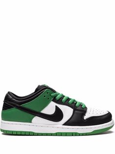 Black/green/white leather Dunk Low Pro SB sneakers from NIKE featuring signature Swoosh logo detail, perforated detailing, contrasting panel detail, round toe, front lace-up fastening, logo patch at the tongue, branded insole and rubber sole. These styles are supplied by a premium sneaker marketplace. Stocking only the most sought-after footwear, they source and curate some of the most hard to find sneakers from around the world.. | Nike Dunk Low Pro SB sneakers Nike Skateboarding, Nike Sb Dunk Low Pro, Nike Sb Dunk Low, Baskets Nike, Nike T, Sb Dunk Low, Green Sneakers, Nike Sb Dunks Low, Nike Sb Dunk