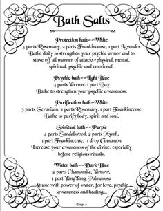 a black and white menu for bath salts