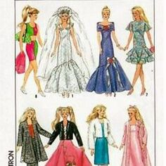 several dresses and jackets for barbie dolls in different styles, from the front to the back