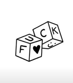 two cubes with the word f is spelled in black and white