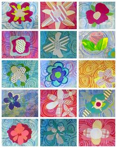 many different pictures of flowers and swirls on the same square piece of paper, each with an individual's own design