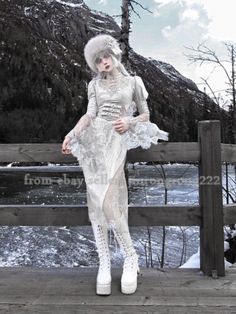 White Goth Dress, White Goth Outfit, White Goth Aesthetic, Gothic Embroidery, Snow Queen Dress, Shaggy Jacket, Jacquard Coat, White Gothic, White Goth