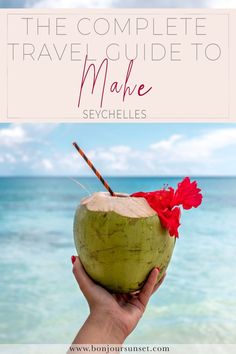 a person holding up a coconut drink with the words, the complete travel guide to make