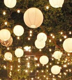 many white paper lanterns hanging from the ceiling