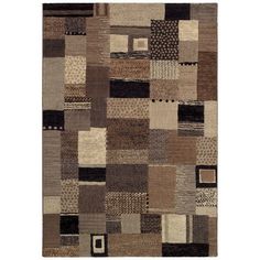 a brown and black rug with squares on the bottom, in different sizes and colors