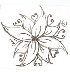 a drawing of a flower with leaves on it