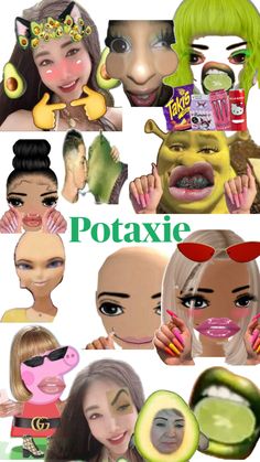 various pictures of different people with facial masks on their faces and the words pottaxie above them