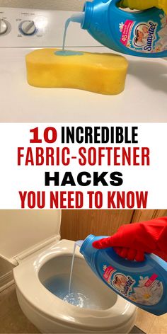 two pictures with the words 10 incredible fabric - softener hacks you need to know