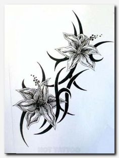 a drawing of two flowers on white paper