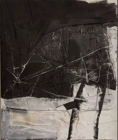 an abstract painting with black and white colors